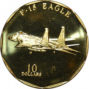 Реверс монеты Маршалловы Острова, 10 долларов, 1995, Истребитель - F-15 Eagle