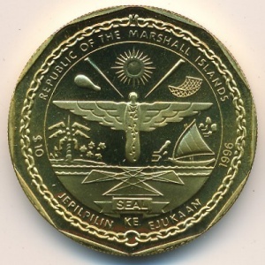 Аверс монеты Маршалловы Острова, 10 долларов, 1996, Элвис Пресли