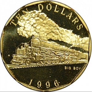 Реверс монеты Маршалловы Острова, 10 долларов, 1996, Поезда - Union Pacific Big Boy