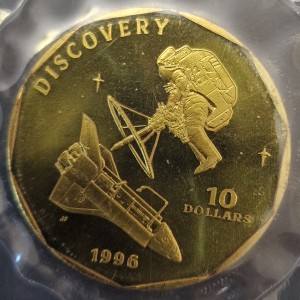 Реверс монеты Маршалловы Острова, 10 долларов, 1996, Космический корабль Discovery