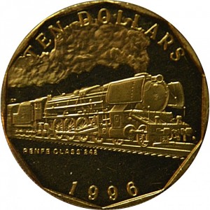 Реверс монеты Маршалловы Острова, 10 долларов, 1996, Поезда - RENFE Class 242