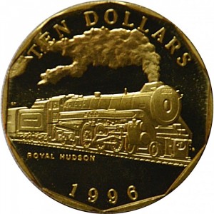 Реверс монеты Маршалловы Острова, 10 долларов, 1996, Поезда - Royal Hudson