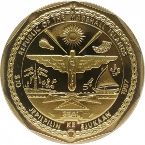 Аверс монеты Маршалловы Острова, 10 долларов, 1997, Элвис Пресли