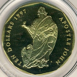 Реверс монеты Маршалловы Острова, 10 долларов, 1997, Двенадцать апостолов - Апостол Иоанн Богослов