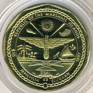 Аверс монеты Маршалловы Острова, 10 долларов, 1997, Двенадцать апостолов - Апостол Павел