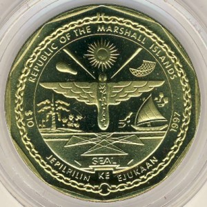 Аверс монеты Маршалловы Острова, 10 долларов, 1997, Двенадцать апостолов - Апостол Филипп