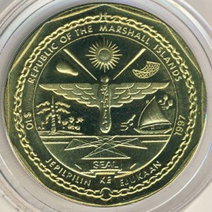 Аверс монеты Маршалловы Острова, 10 долларов, 1997, Двенадцать апостолов - Апостол Фаддей