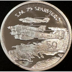 Реверс монеты Маршалловы Острова, 50 долларов, 1991, Savoia-Marchetti SM.79 Sparviero