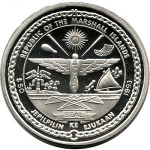 Аверс монеты Маршалловы Острова, 50 долларов, 1993, Элвис Пресли