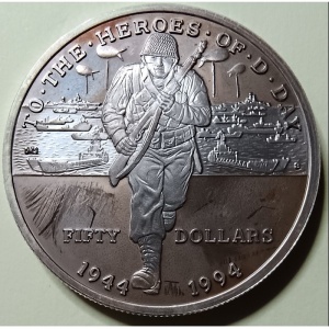 Реверс монеты Маршалловы Острова, 50 долларов, 1994, Героям высадки в Нормандии