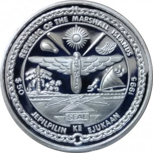 Аверс монеты Маршалловы Острова, 50 долларов, 1995, Элвис Пресли