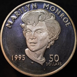 Реверс монеты Маршалловы Острова, 50 долларов, 1995, Мэрилин Монро
