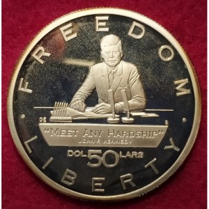 Реверс монеты Маршалловы Острова, 50 долларов, 1995, Джон Кеннеди - Meet any Hardship