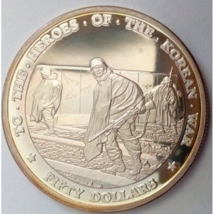 Реверс монеты Маршалловы Острова, 50 долларов, 1997, Героям Корейской войны