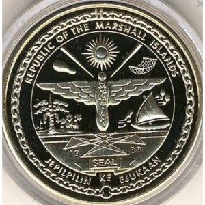 Аверс монеты Маршалловы Острова, 100 долларов, 1988, Грег Луганис