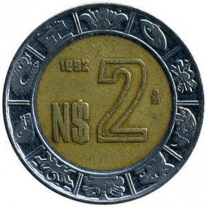 Реверс монеты Мексика, 2 новых песо, 1992-1995