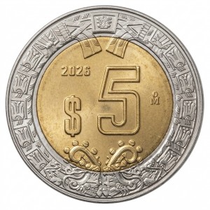 Реверс монеты Мексика, 5 песо, 1997-2026