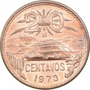 Реверс монеты Мексика, 20 сентаво, 1971-1974
