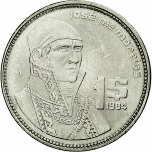 Реверс монеты Мексика, 1 песо, 1984-1987