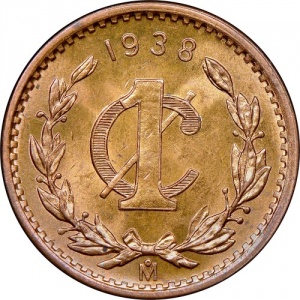 Реверс монеты Мексика, 1 сентаво, 1905-1949