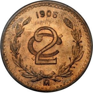 Реверс монеты Мексика, 2 сентаво, 1905-1941