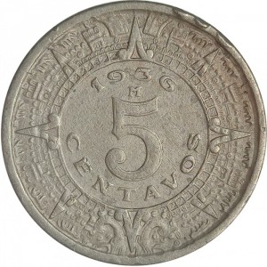 Реверс монеты Мексика, 5 сентаво, 1936-1942