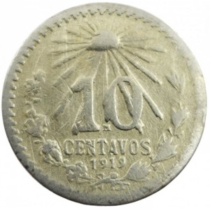 Реверс монеты Мексика, 10 сентаво, 1919