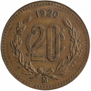 Реверс монеты Мексика, 20 сентаво, 1920-1935