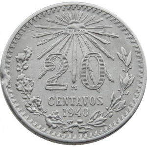 Реверс монеты Мексика, 20 сентаво, 1920-1943