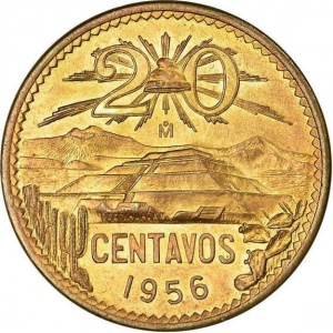 Реверс монеты Мексика, 20 сентаво, 1955-1971