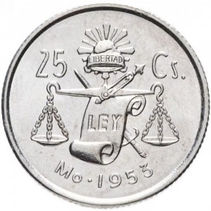 Реверс монеты Мексика, 25 сентаво, 1950-1953