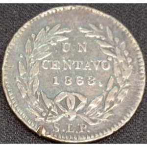 Реверс монеты Мексика, 1 сентаво, 1863