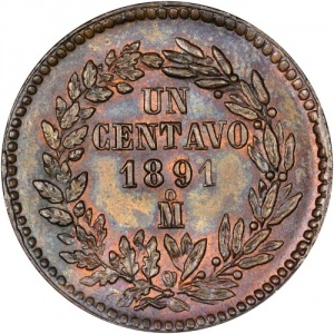 Реверс монеты Мексика, 1 сентаво, 1869-1897