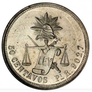 Реверс монеты Мексика, 50 сентаво, 1869-1895