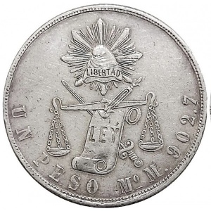Реверс монеты Мексика, 1 песо, 1869-1873
