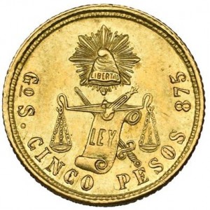 Реверс монеты Мексика, 5 песо, 1870-1905