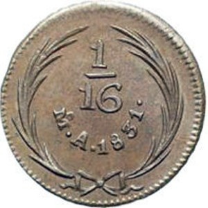 Реверс монеты Мексика, 1/16 реала, 1831-1833