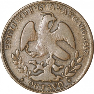 Аверс монеты Мексика, ⅛ реала, 1856-1857