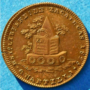 Аверс монеты Мексика, ¼ реала, 1825-1864