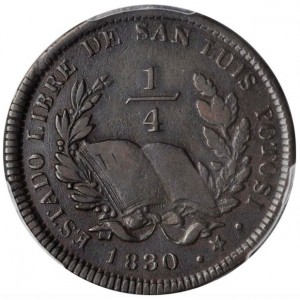 Реверс монеты Мексика, ¼ реала, 1828-1860
