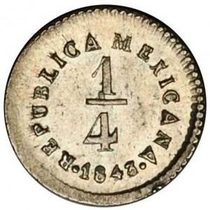 Реверс монеты Мексика, ¼ реала, 1842-1863
