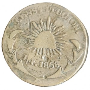 Реверс монеты Мексика, ¼ реала, 1858