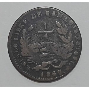 Аверс монеты Мексика, ¼ реала, 1862