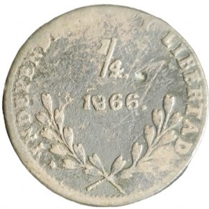 Реверс монеты Мексика, ¼ реала, 1866
