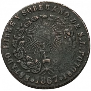 Реверс монеты Мексика, ¼ реала, 1867