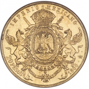 Реверс монеты Мексика, 20 песо, 1866