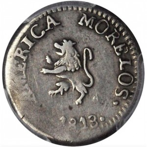 Реверс монеты Мексика, ½ реала, 1812-1813, Монета повстанцев, Серебро /серый цвет/