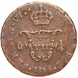 Аверс монеты Мексика, ⅛ реала, 1814-1816, 1/4 Tlaco