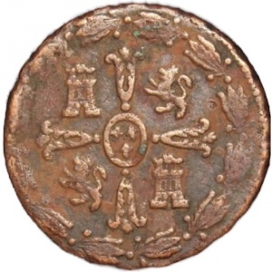 Реверс монеты Мексика, ⅛ реала, 1814-1816, 1/4 Tlaco