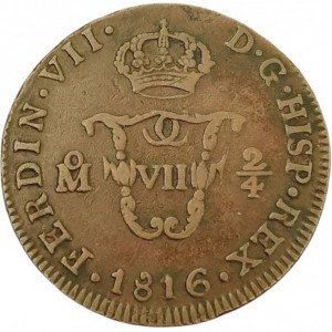 Аверс монеты Мексика, ¼ реала, 1814-1821, 2/4 Senal